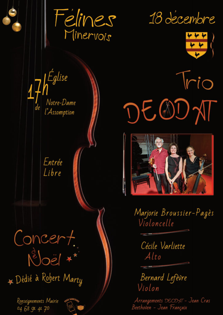 Concert de Noël avec le trio à Cordes "DEODAT" samedi 18 décembre à 17h en l'église Notre-Dame de l'Assomption