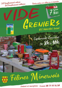 Vide-greniers organisé par le Foyer Rural et marché de producteurs et créateurs samedi 7 mai esplanade Louvière
