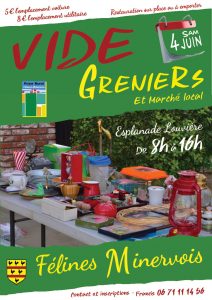 Vide-greniers organisé par le Foyer Rural et marché de producteurs et créateurs samedi 4 juin esplanade Louvière