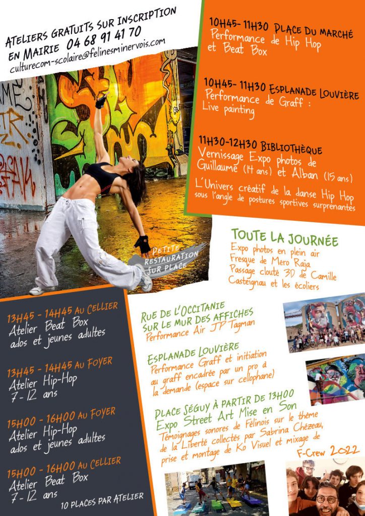 Dernier volet du festival Street Art Félines 2022, samedi 24 septembre de 10h45 à 16h30 - Programme de la journée