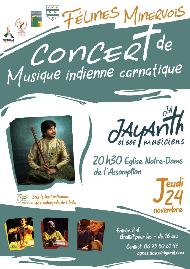 Evènement à Félines : concert de musique indienne carnatique, sous le haut patronage de l'ambassade de l'Inde, samedi 24 novembre à l'église