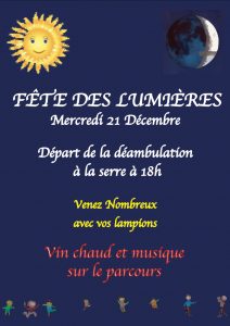 Fête des lumières mercredi 21décembre - Départ de la serre à 18h pour une déambulation dans les rues du village