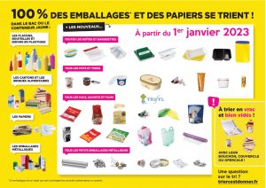 Guide des gestes de tri à partir du 1er janvier 2023 - 100 % des emballages et papiers pourront être déposés dans le bac jaune