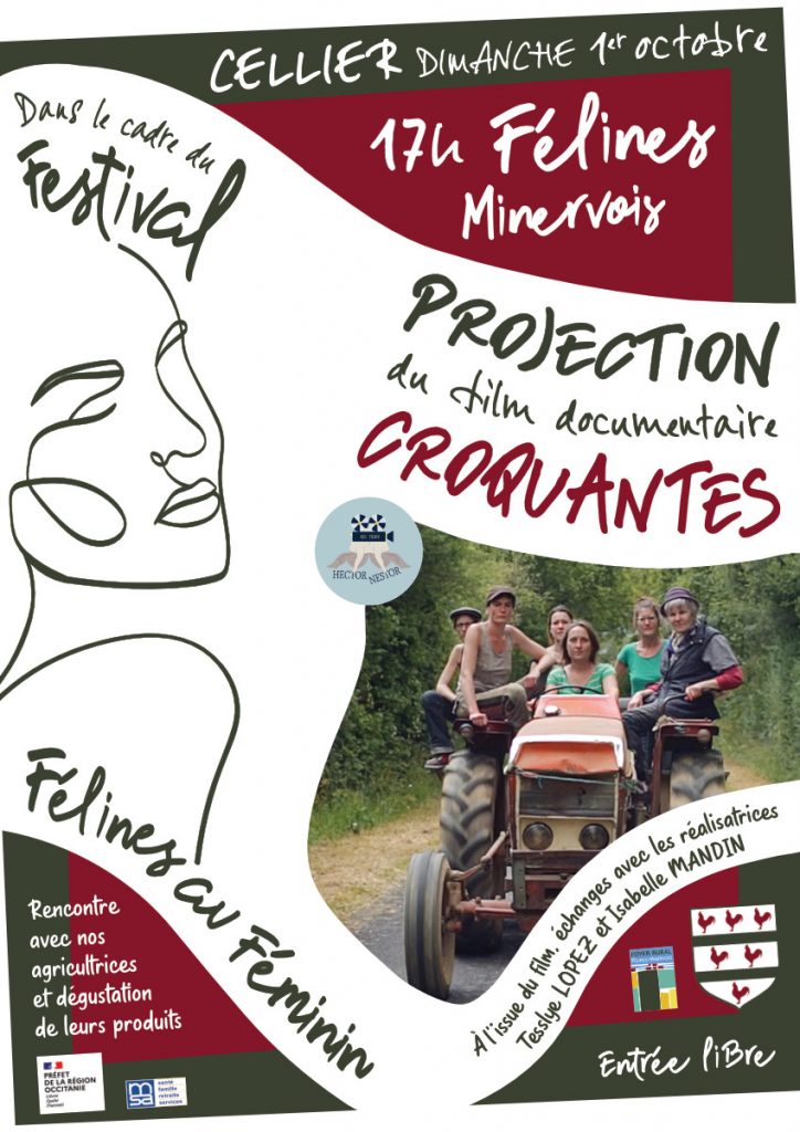 DIMANCHE 1er OCTOBRE 2023 à 17h au cellier - Projection du film documentaire " CROQUANTES " dans le cadre du festival " Félines au féminin " - Échanges avec les réalisatrices et nos agricultrices - Entrée libre