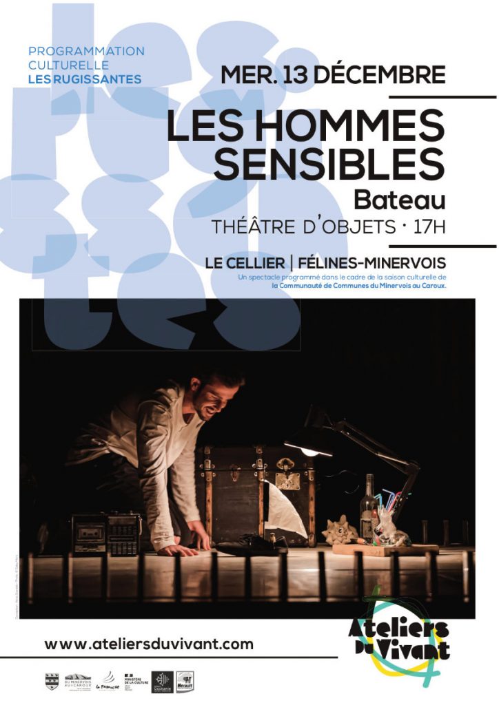 Dans le cadre de la programmation culturelle "Les Rugissantes" saison 2, Les Ateliers du vivant accueillent en décembre la Compagnie Les Hommes Sensibles avec le spectacle "BATEAU", MERCREDI 13 DÉCEMBRE 2023 au cellier.