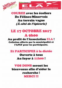 Matinée au profit de l'association ELA mardi 17 octobre à Félines