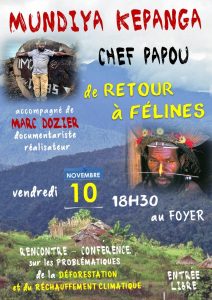 Mundiya Kepanga et Marc Dozier de retour à Félines pour une conférence vendredi 10 novembre à 18h30 au foyer