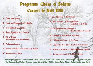 Programme du concert de Noël 2016 à l'église