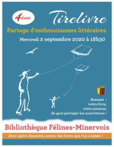 Tirelivre 4 : le Club Félinois du Livre vous invite à une rencontre et partage de livres et nourritures, mercredi 2 septembre à 18h30 à la bibliothèque